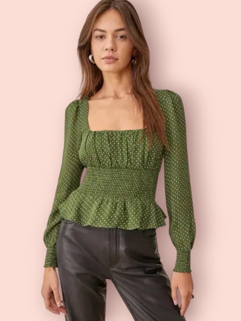REFORMATION Green Polka Dot Hearth Top